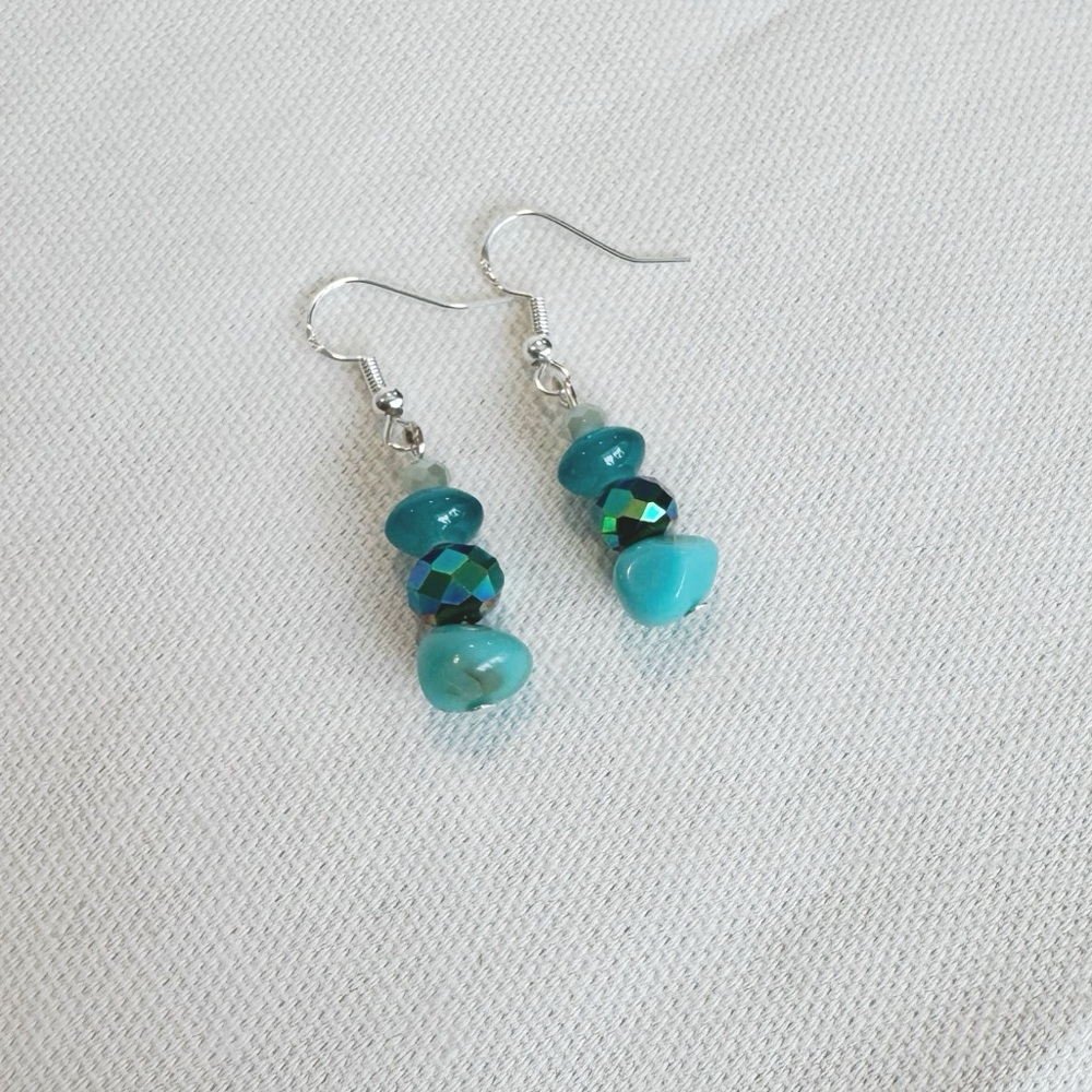 Teal Beaded silver Earrings